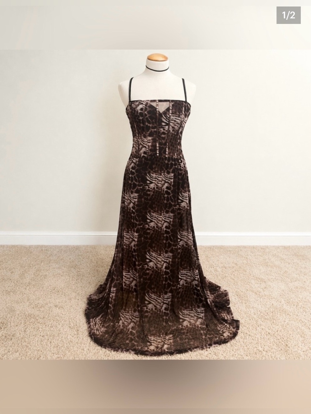 Fashion Nova Brown Animal-Print Maxi Dress